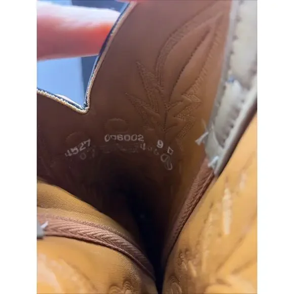 Vintage Boots Mens 9 D Western Cowboy Tan Faux Leather Pull On Mid-Calf Block - Picture 7 of 8